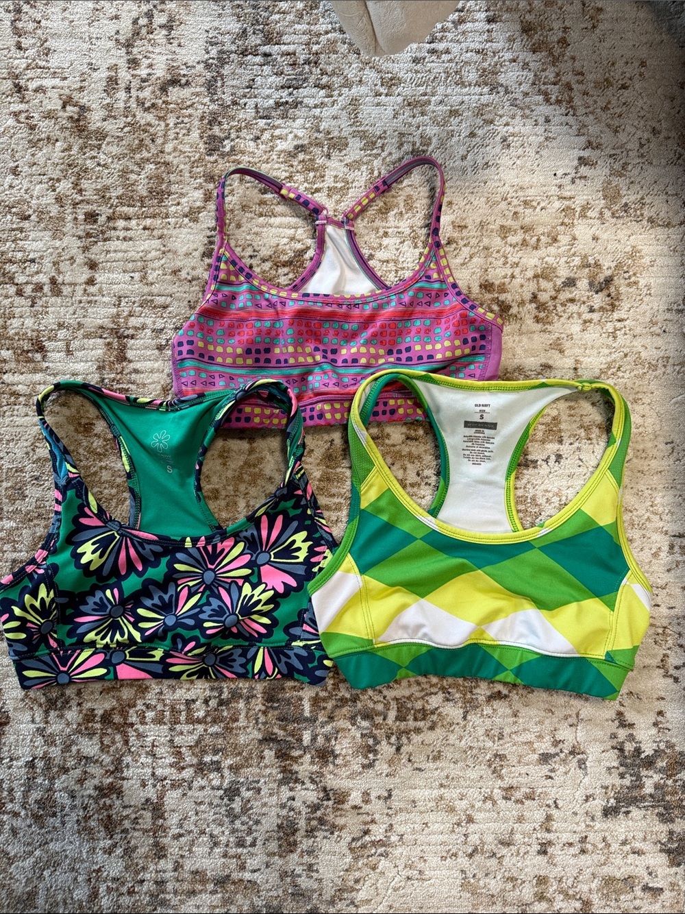 Old Navy Pink, Green, Yellow Patterned Women's Bikini Tops - Set of 3